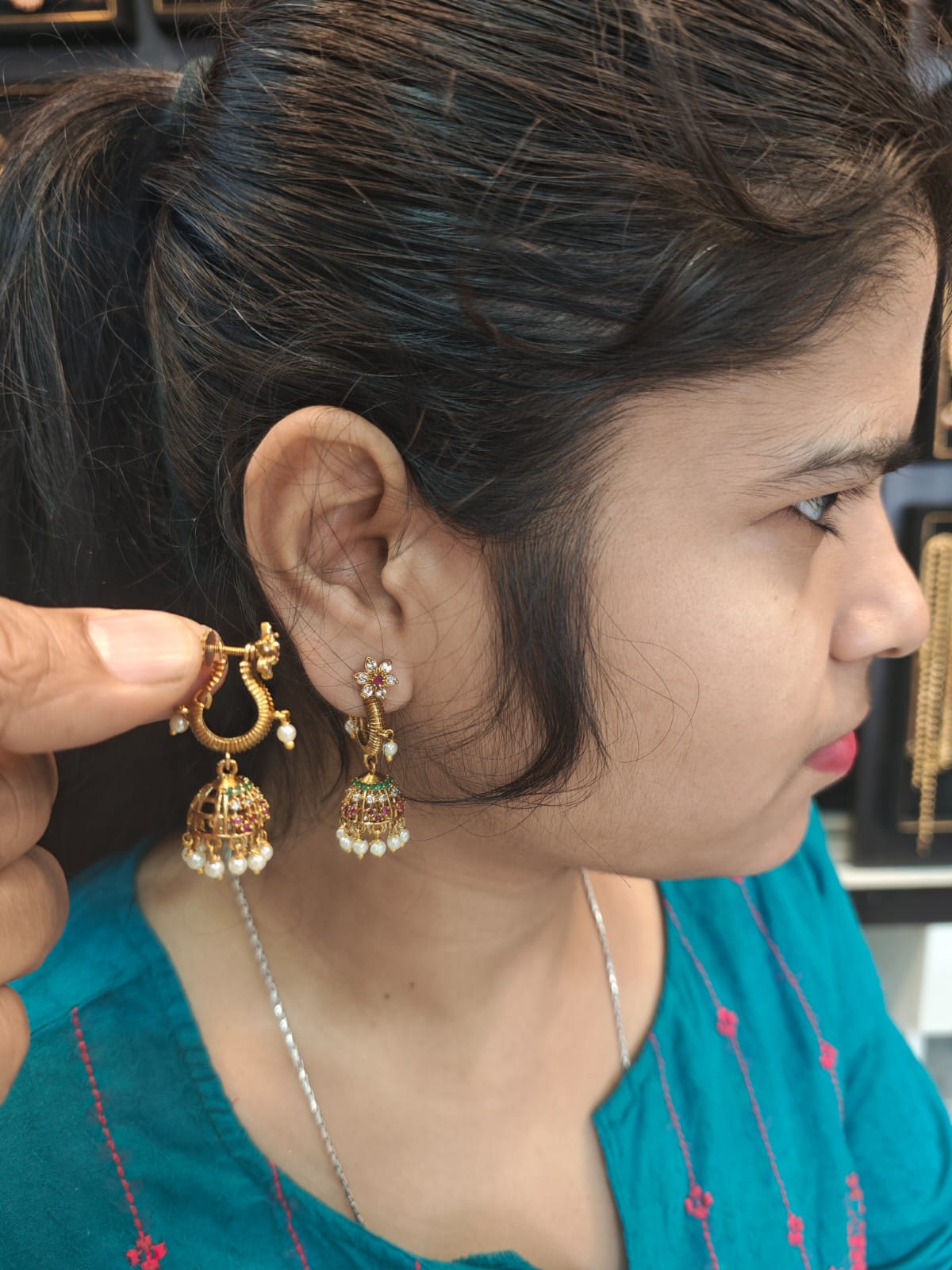 Unique jhumka 2grm gold matt polish 2 years warranty earrings set