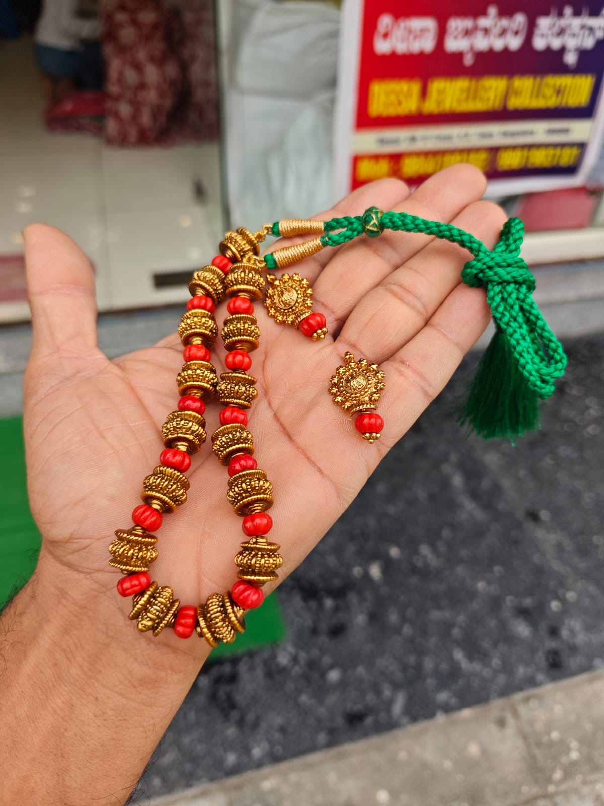 Real gold polish 5 years warranty pumpkin hara necklace set.