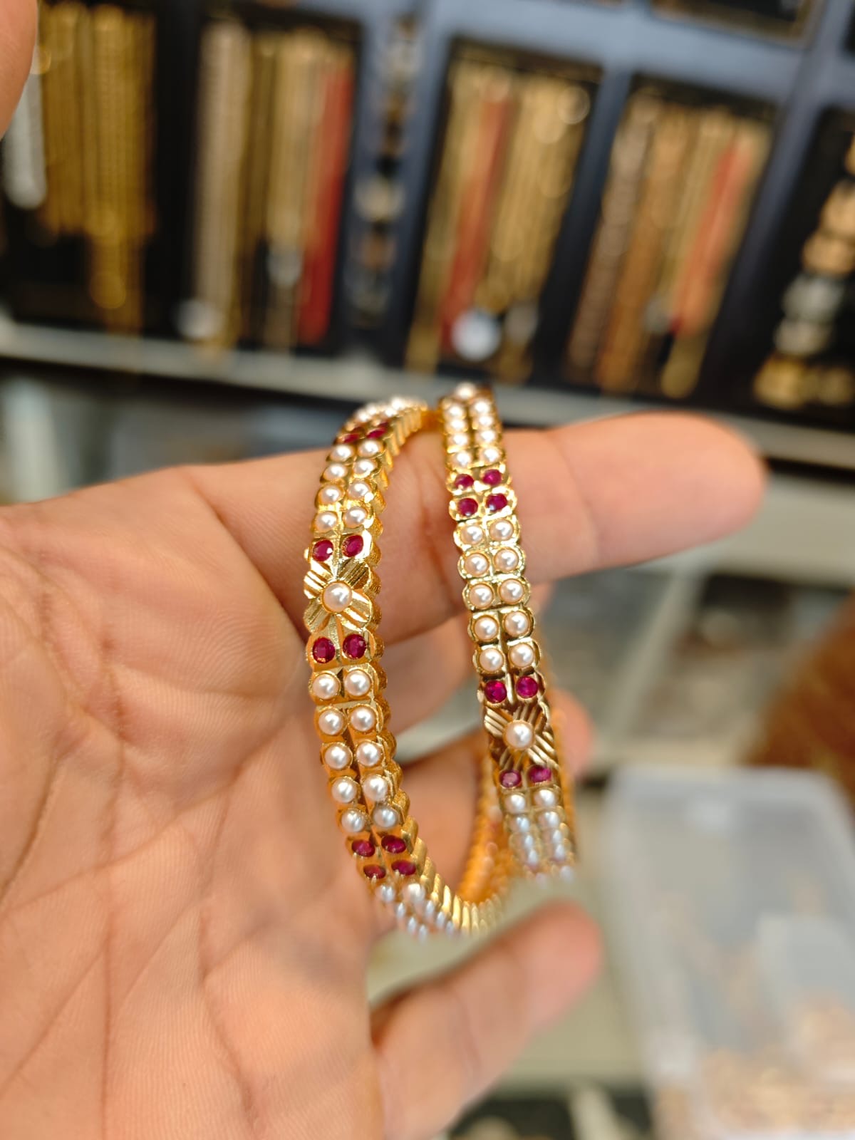 Pearl gatti bangles 1grm gold polish 1 years warranty bangles set.