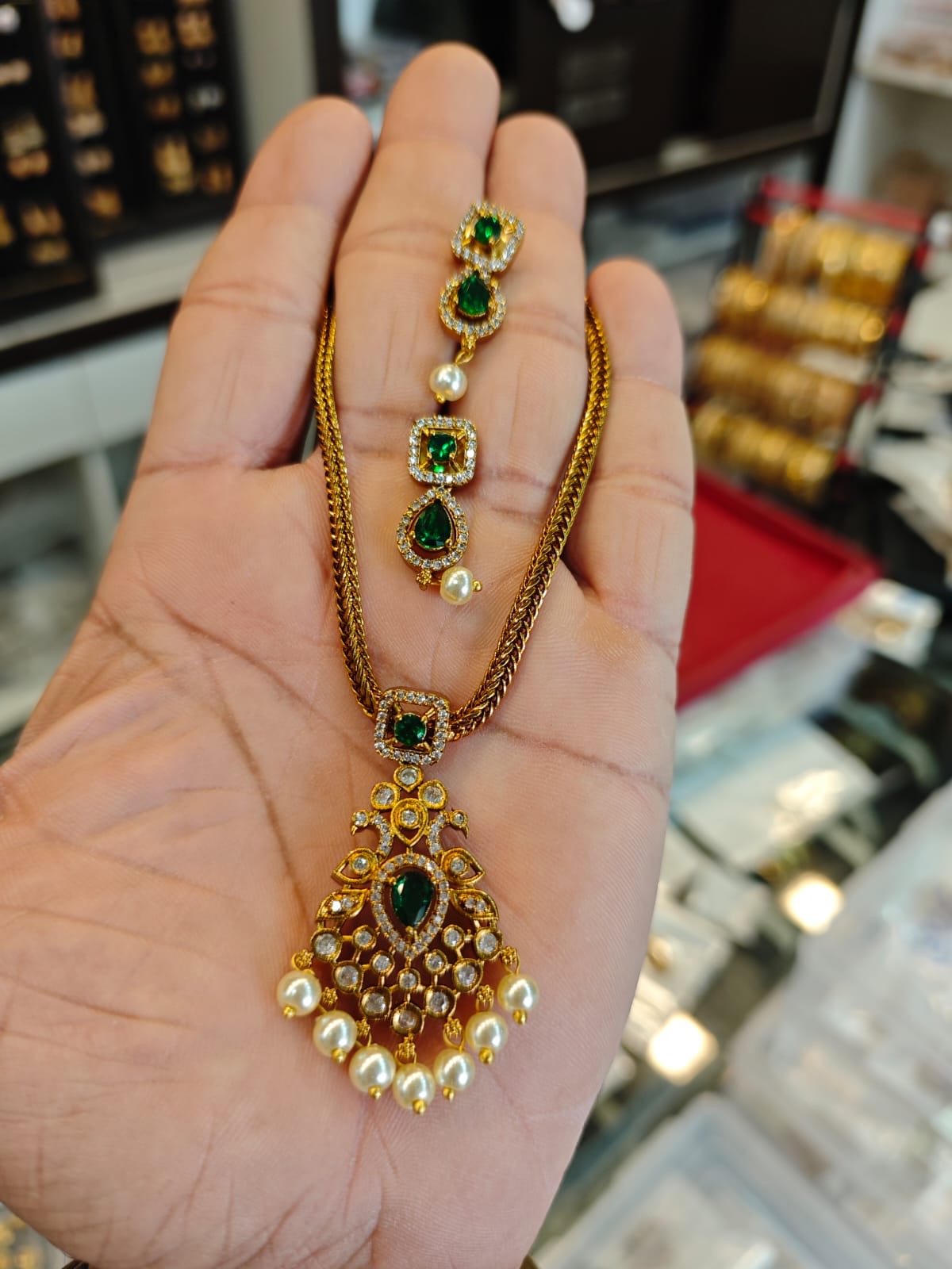 2grm gold polish 2 years warranty peacock necklace set.