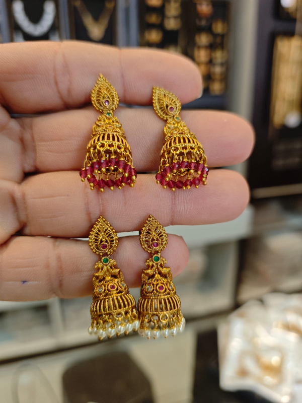 2grm gold matt polish 2 years warranty thread type jhumka set. – Deesa ...
