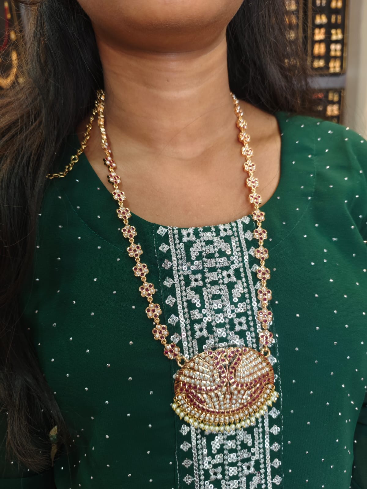 1grm gold polish 5years warranty gatti padaka with pearls and stones set.